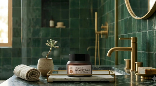 An AI generated image of Beauty Balm in a beautiful green tiled bathroom