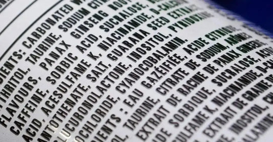 A very closeup photo of an ingredient label.