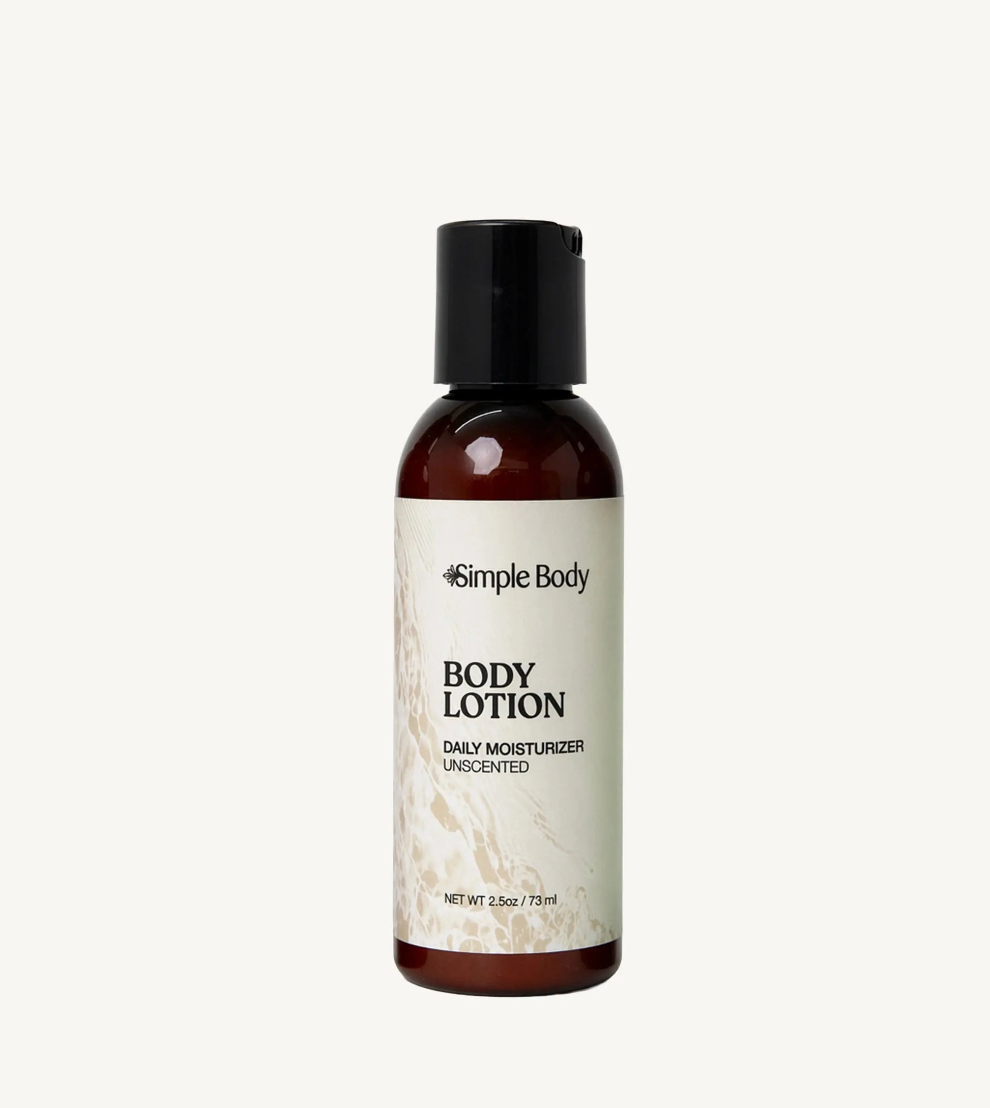 Simple Body Travel Body Lotion in unscented and fragrance free on a white background