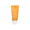 Back view of a skincare product tube with an orange label on a white background