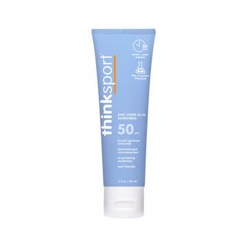 thinksport sunscreen tube on a white background
