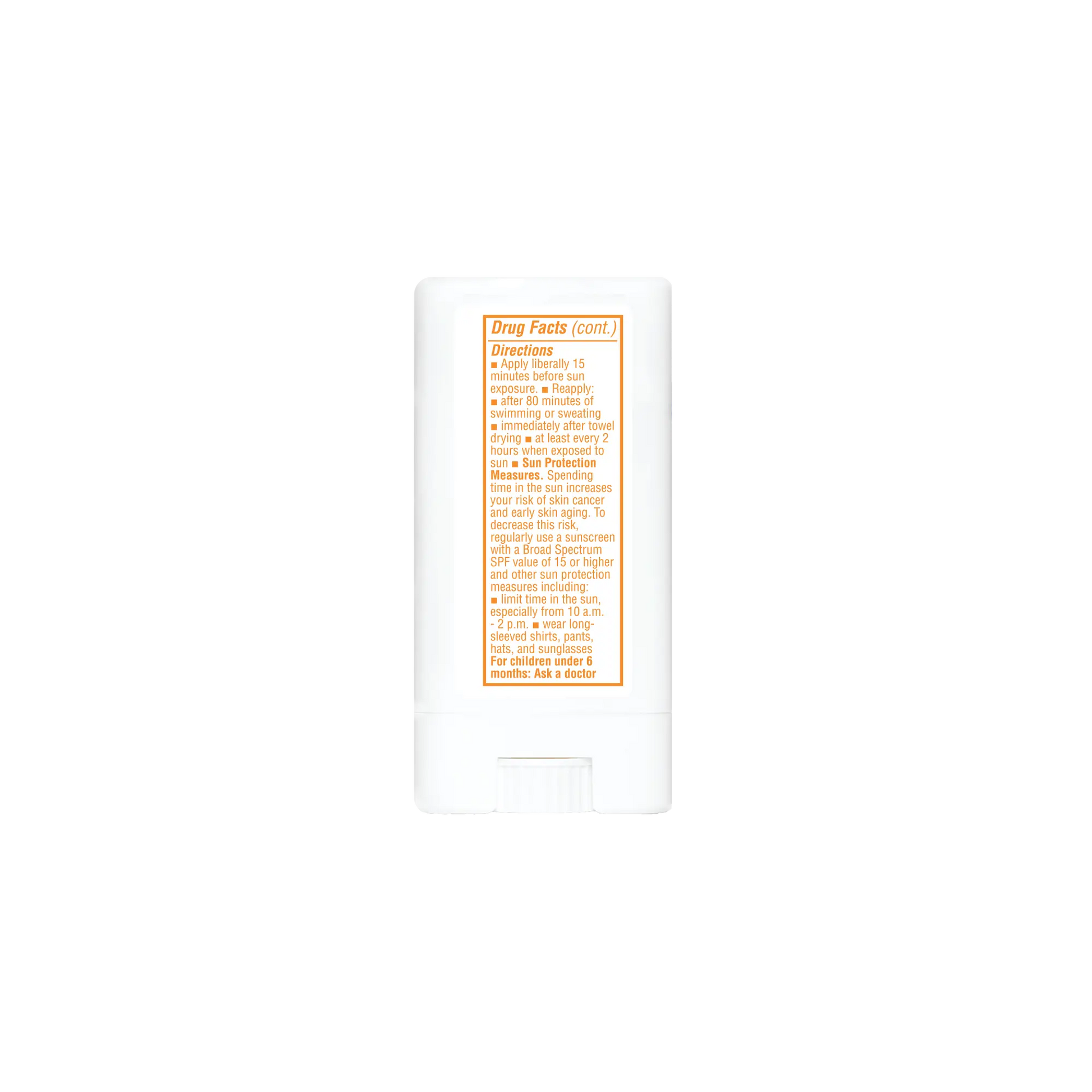 Rectangular product with orange text on a white background