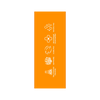 Orange sign with white icons and text on a white background
