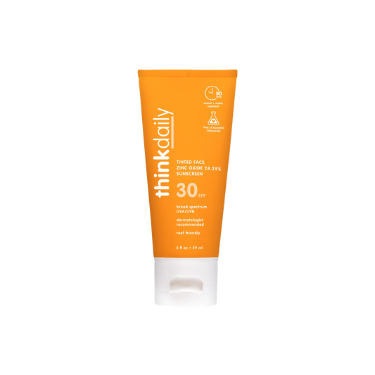 ThinkDaily sunscreen tube on a white background