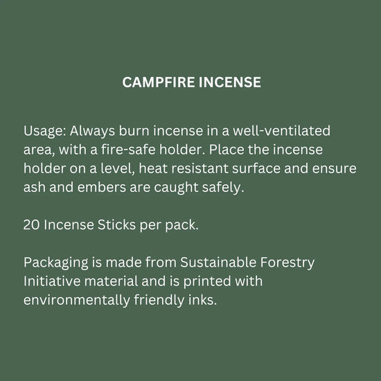 Instructions for using campfire incense on a green background