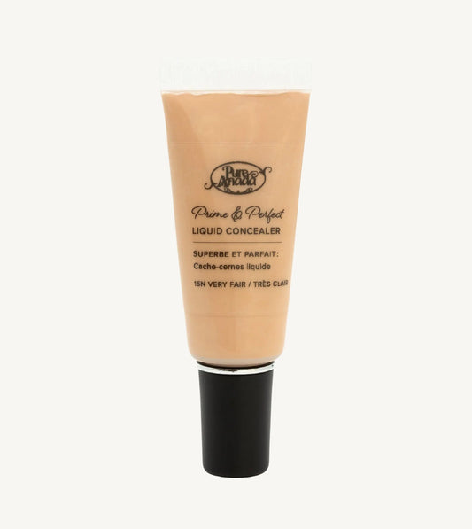 A photo of Pure Anada's Liquid Concealer in Very Fair which is a medium beige color in a tube with a black top. 