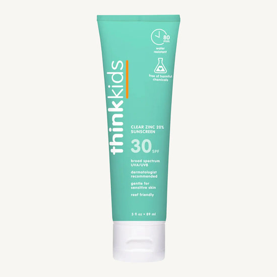 Think Kids sunscreen tube on a white background