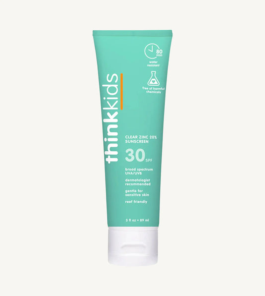Think Kids sunscreen tube on a white background