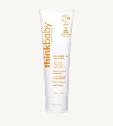 Thinkbaby sunscreen SPF 50 tube on a white background