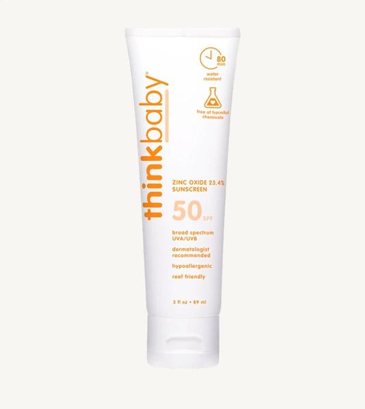 Thinkbaby sunscreen SPF 50 tube on a white background