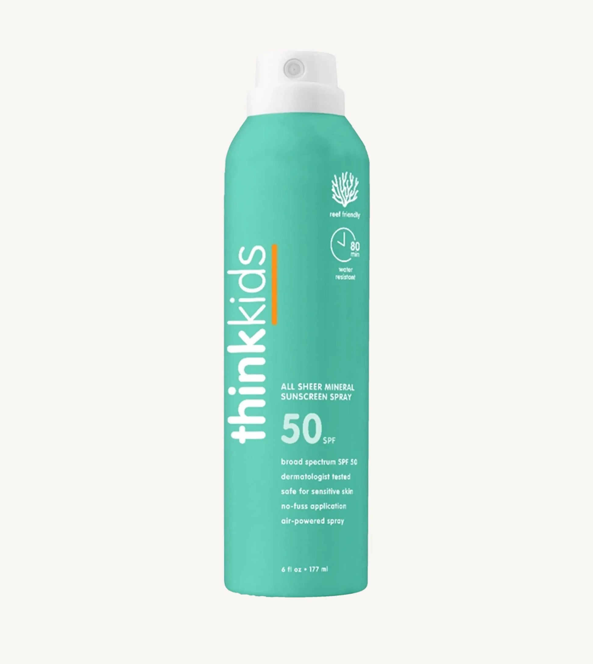 Think Kids sunscreen spray bottle on a white background