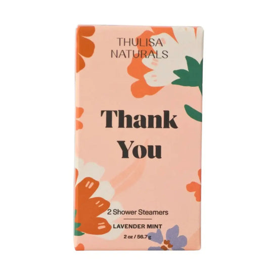 Box of Thulisa Naturals shower steamers with floral design on a white background