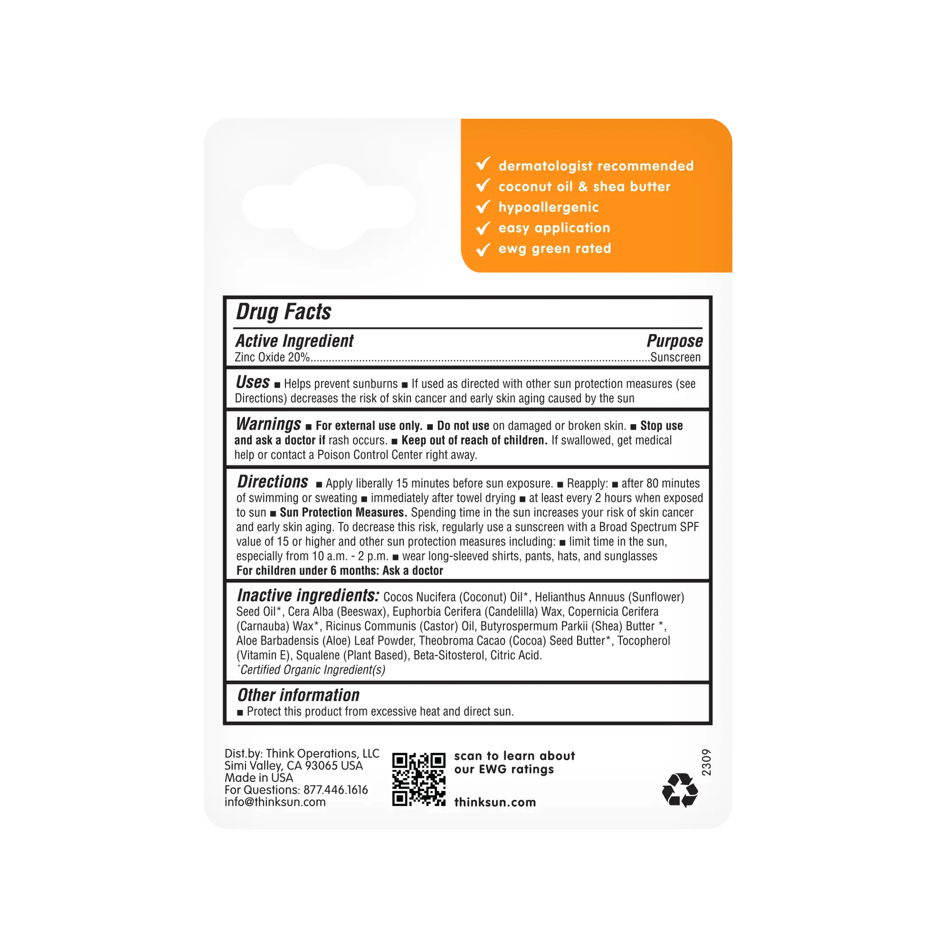 Sunscreen label with product details on a white background
