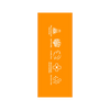 Orange label packaging with white icons and text on a white background