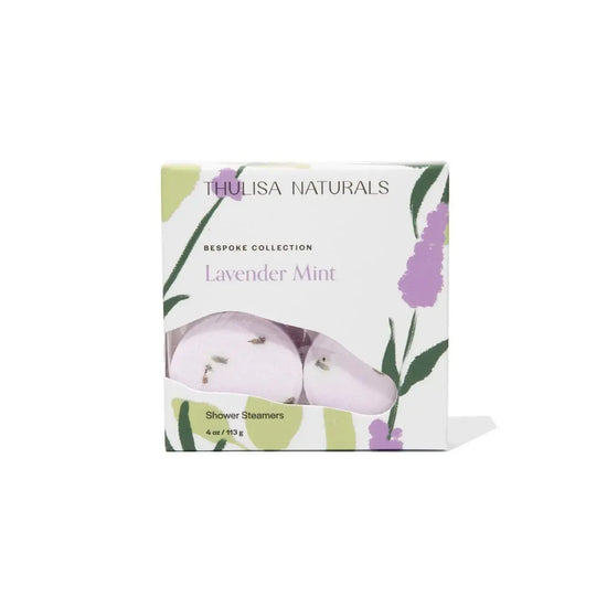Pack of Thulisa Naturals lavender mint soap bars with branding on a white background