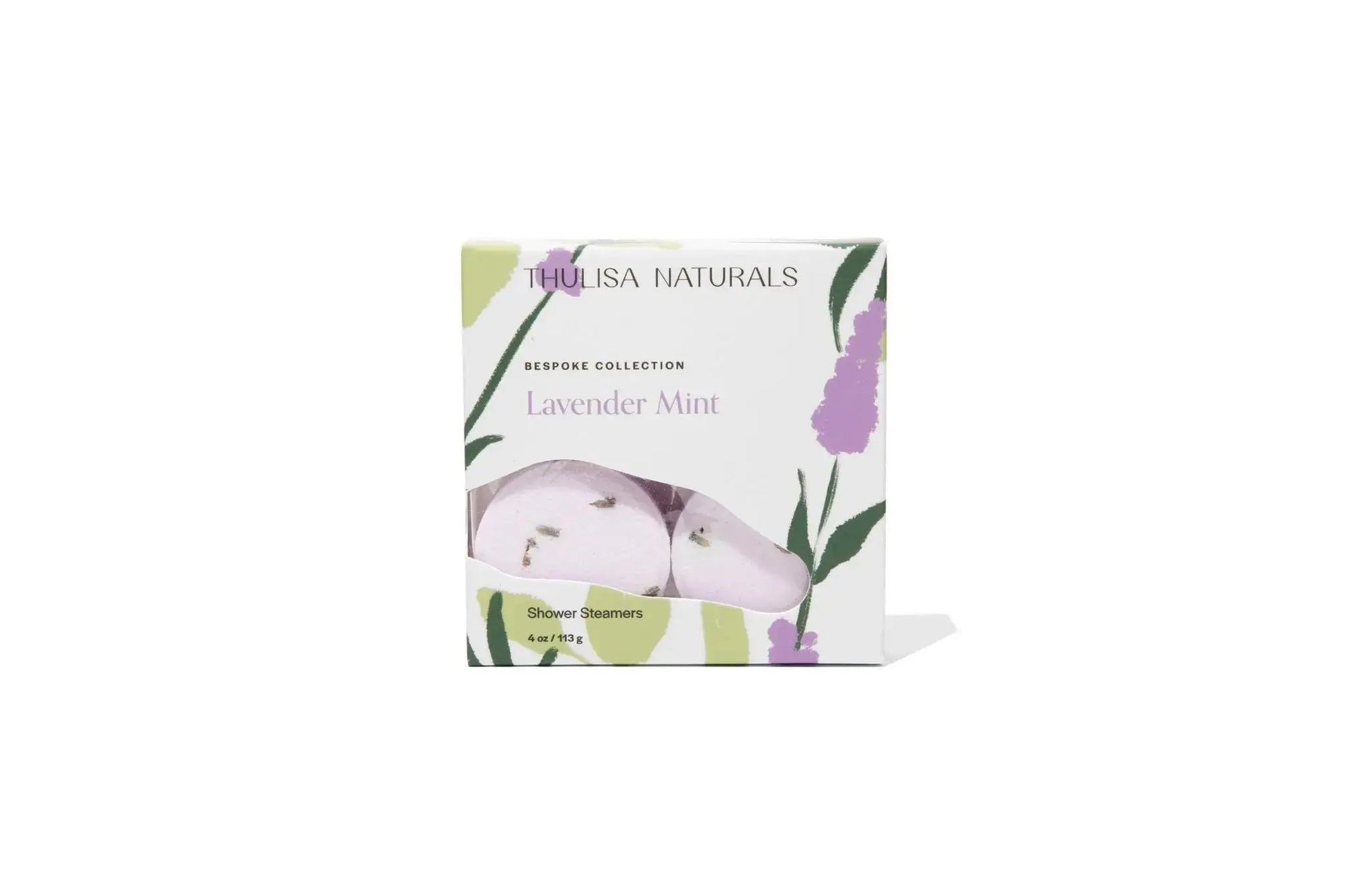 Pack of Thulisa Naturals lavender mint soap bars with branding on a white background