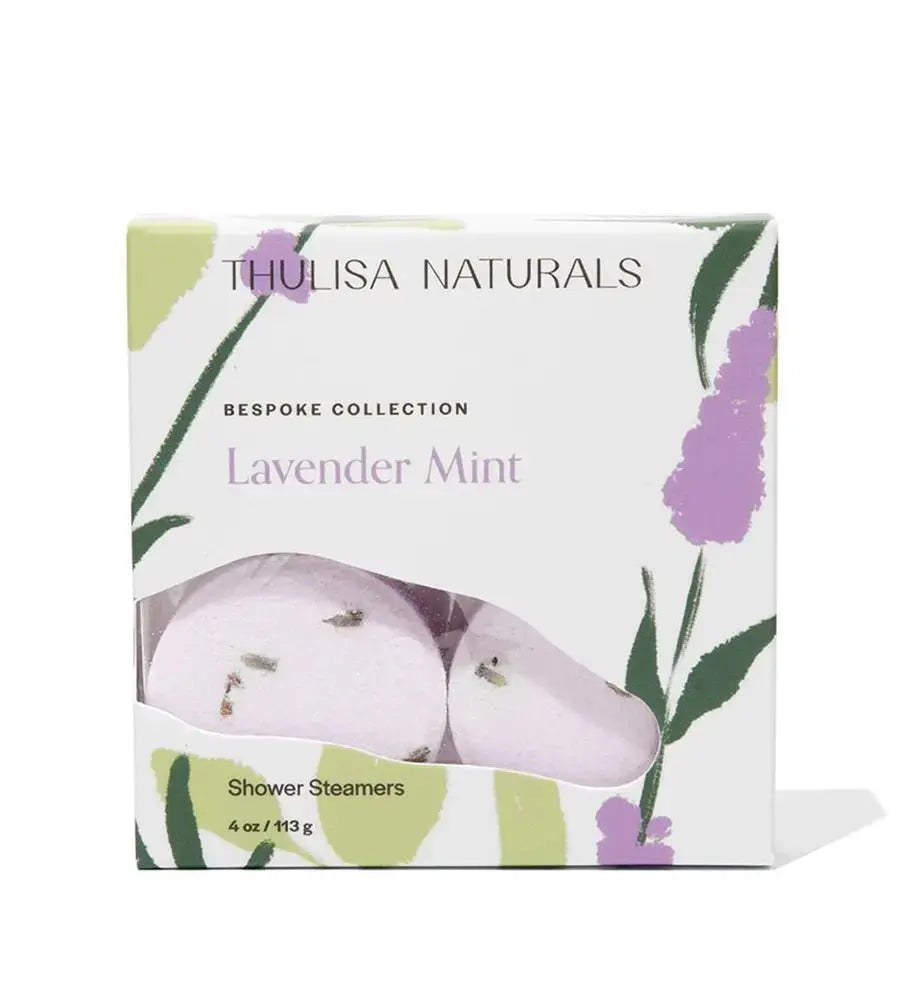 Thulisa Naturals Lavender Mint shower steamers packaging on a white background