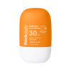 Orange and white sunscreen bottle with 'think daily' branding on a white background