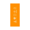 Orange sign with white icons and text on a white background
