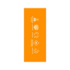 Orange label packaging with white icons and text on a white background