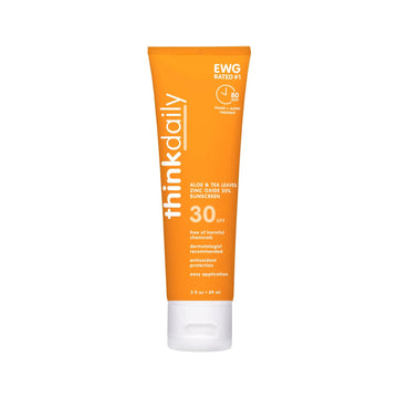 ThinkDaily sunscreen tube on a white background