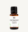 Bottle of Simple Body Lemongrass organic essential oil on a white background