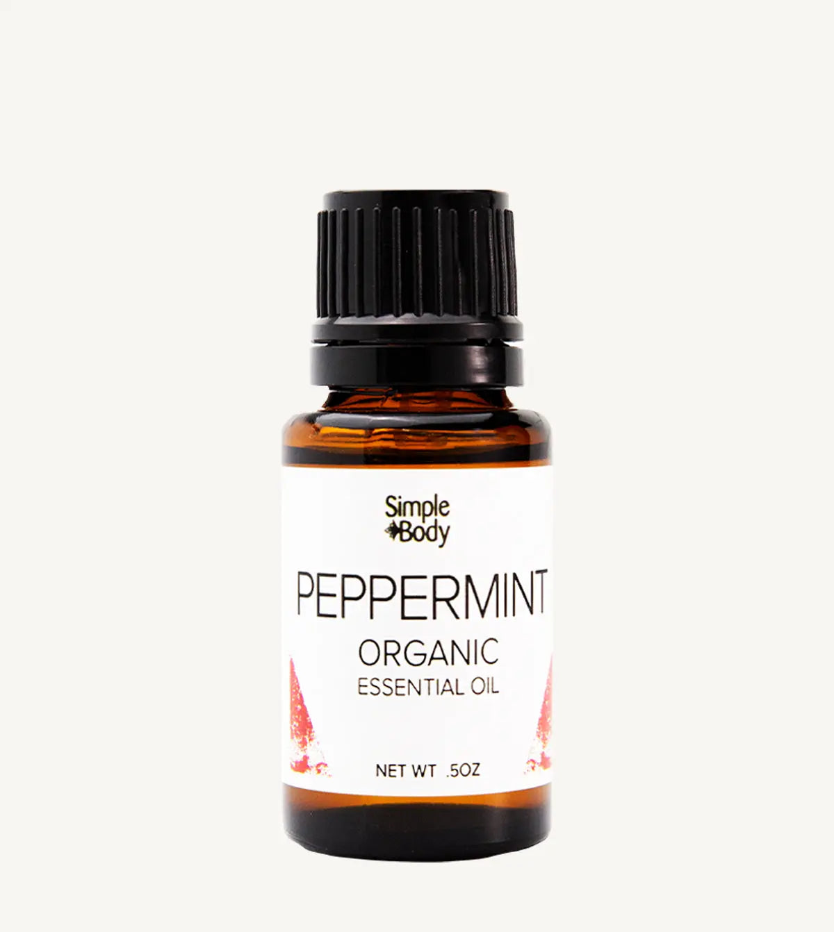 Bottle of peppermint organic essential oil with a white background