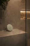 A photo of a hair and scalp brush in a modern shower. Image generated by AI