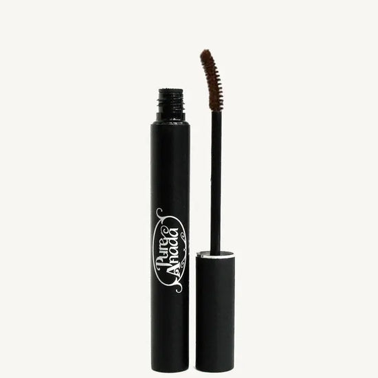 Natural Brown Mascara with Pure Anada Logo and  applicator on a white background