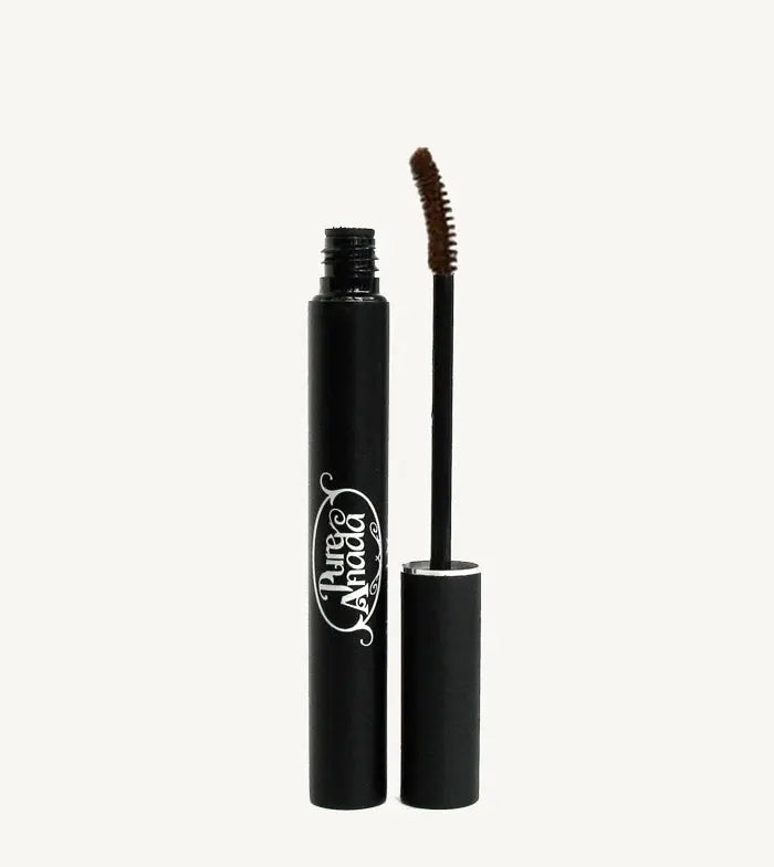 Natural Brown Mascara with Pure Anada Logo and  applicator on a white background