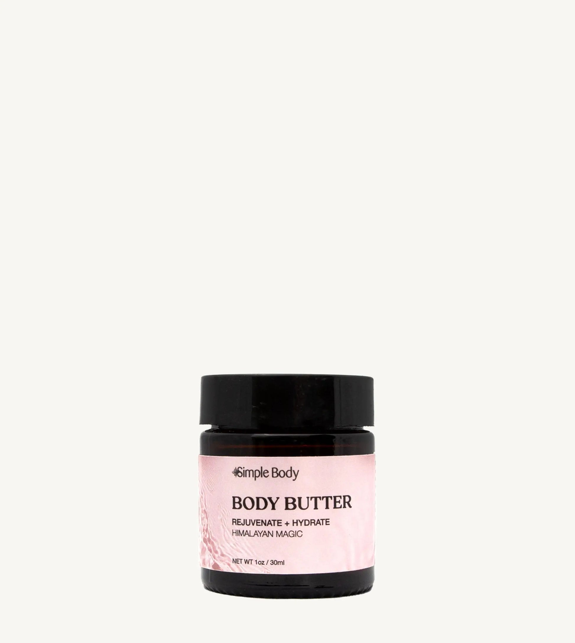Jar of Simple Body Himalayan Magic body butter on a tan background