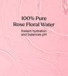 Pink background with text about Simple Body's 100% pure rose floral water