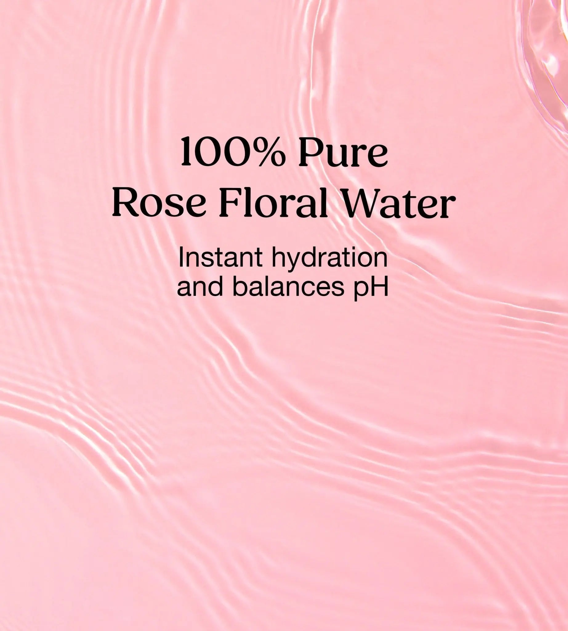 Pink background with text about Simple Body's 100% pure rose floral water
