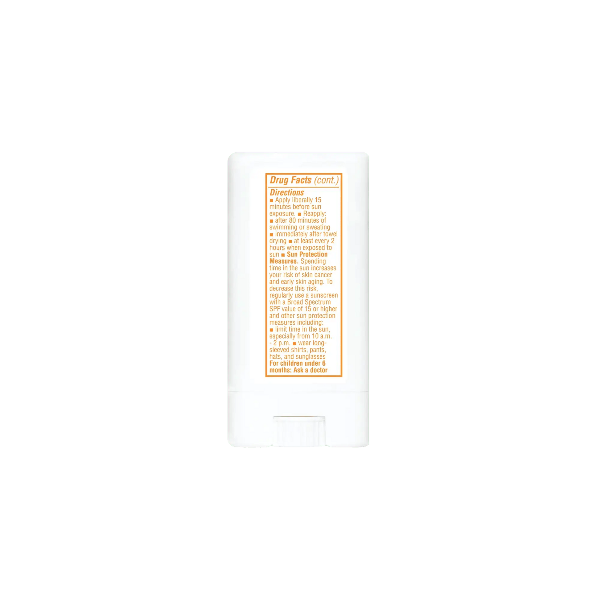 Rectangular product with orange text on a white background