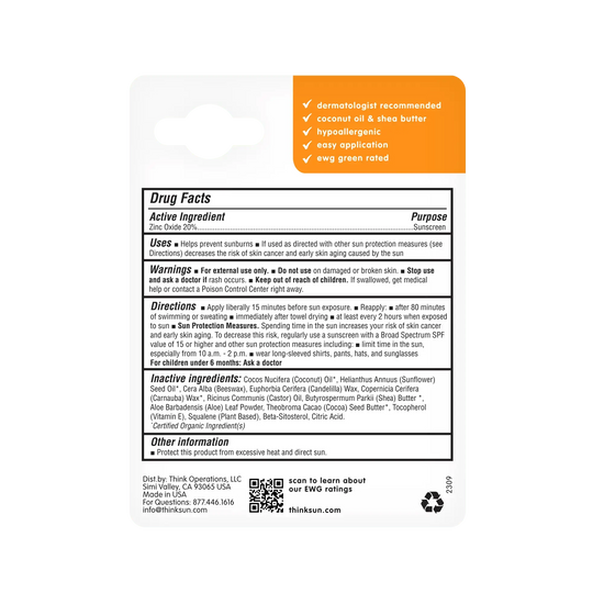 Sunscreen label with product details on a white background