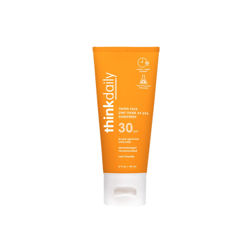 ThinkDaily sunscreen tube on a white background