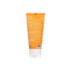 Back view of a skincare product tube with an orange label on a white background