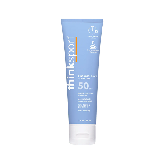 thinksport sunscreen tube on a white background