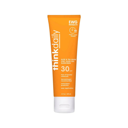 ThinkDaily sunscreen tube on a white background