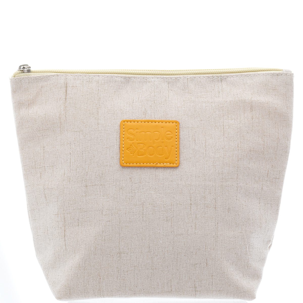 Fully-Lined Linen Cosmetic Bag in Beige