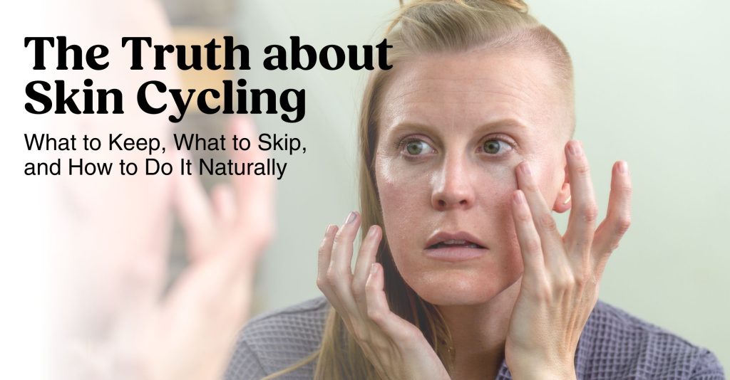 A photo of Katie applying an exfoliator to her skin showing an example of skin cycling