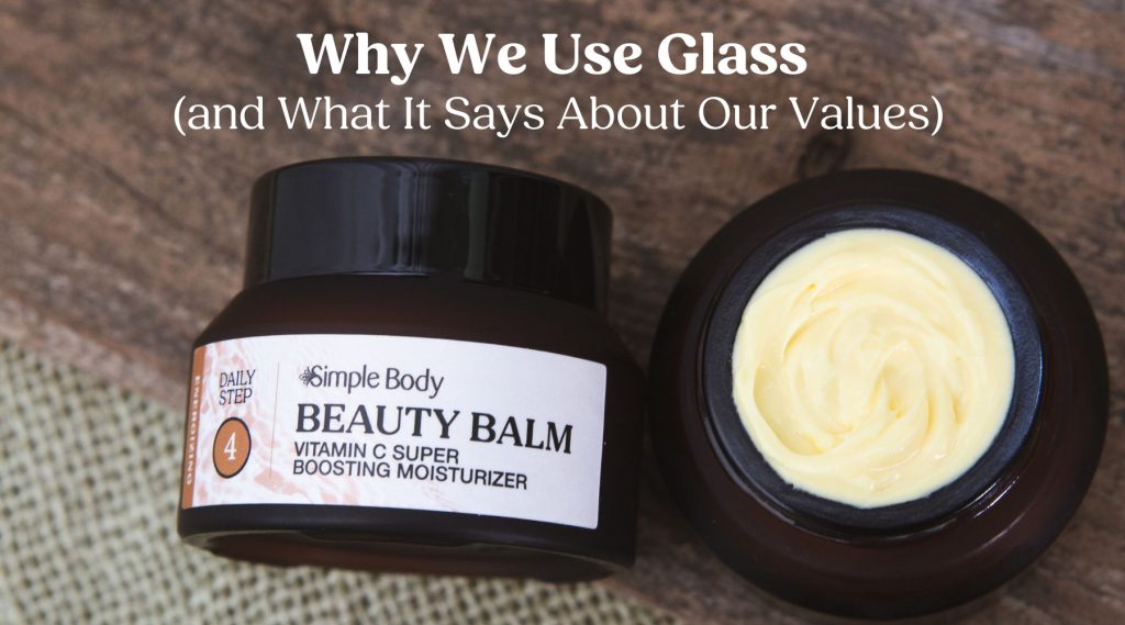 A close up photo of a jar with yellow moisturizers and a label that reads "Beauty Balm Super C Moisturizer" by Simple Body