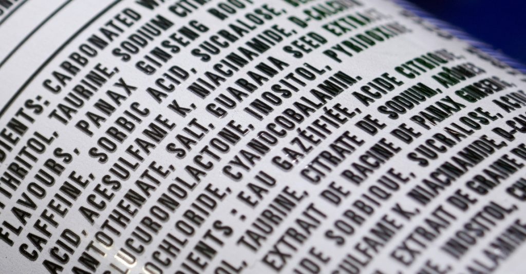 A very closeup photo of an ingredient label